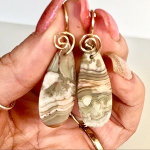 Laguna Lace Agate Gold Spiral Earrings 14k GF OOAK